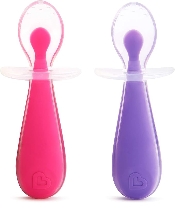 Munchkin Gentle Scoop silicone training spoons pink and purple two pack