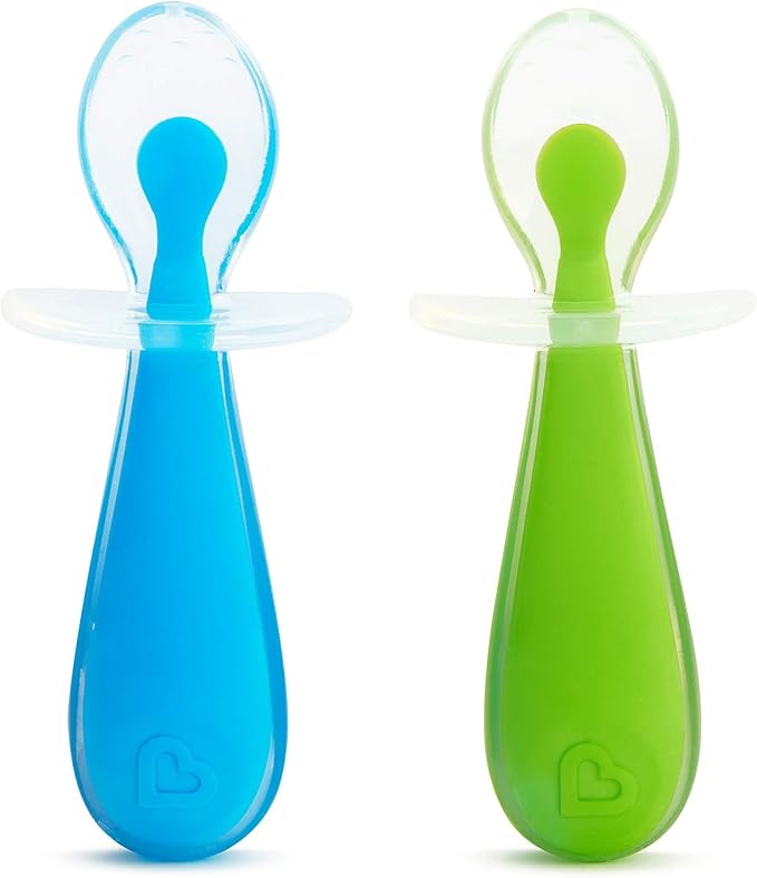 Munchkin Gentle Scoop silicone training spoons, blue and green, 2 pack for 6 months plus