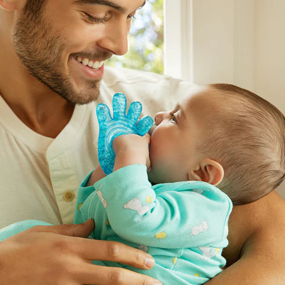 Munchkin Fun Ice Chewy Teether Hand in turquoise blue for babies