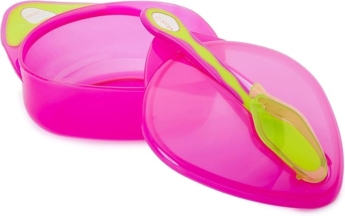Vital On Go Weaning Set pink with lime green handles and bowls