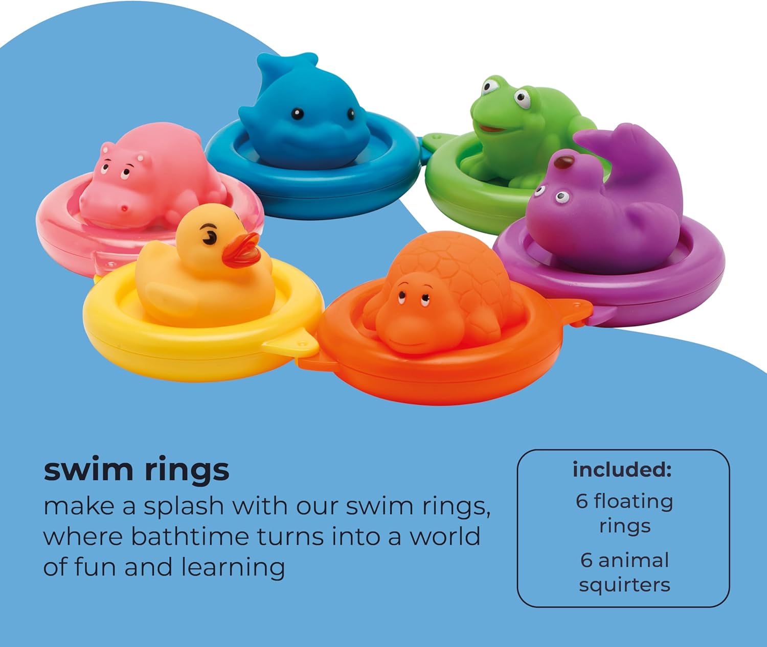 Vital Baby Splash Swim Rings set with six coloured floating rings and animal squirters
