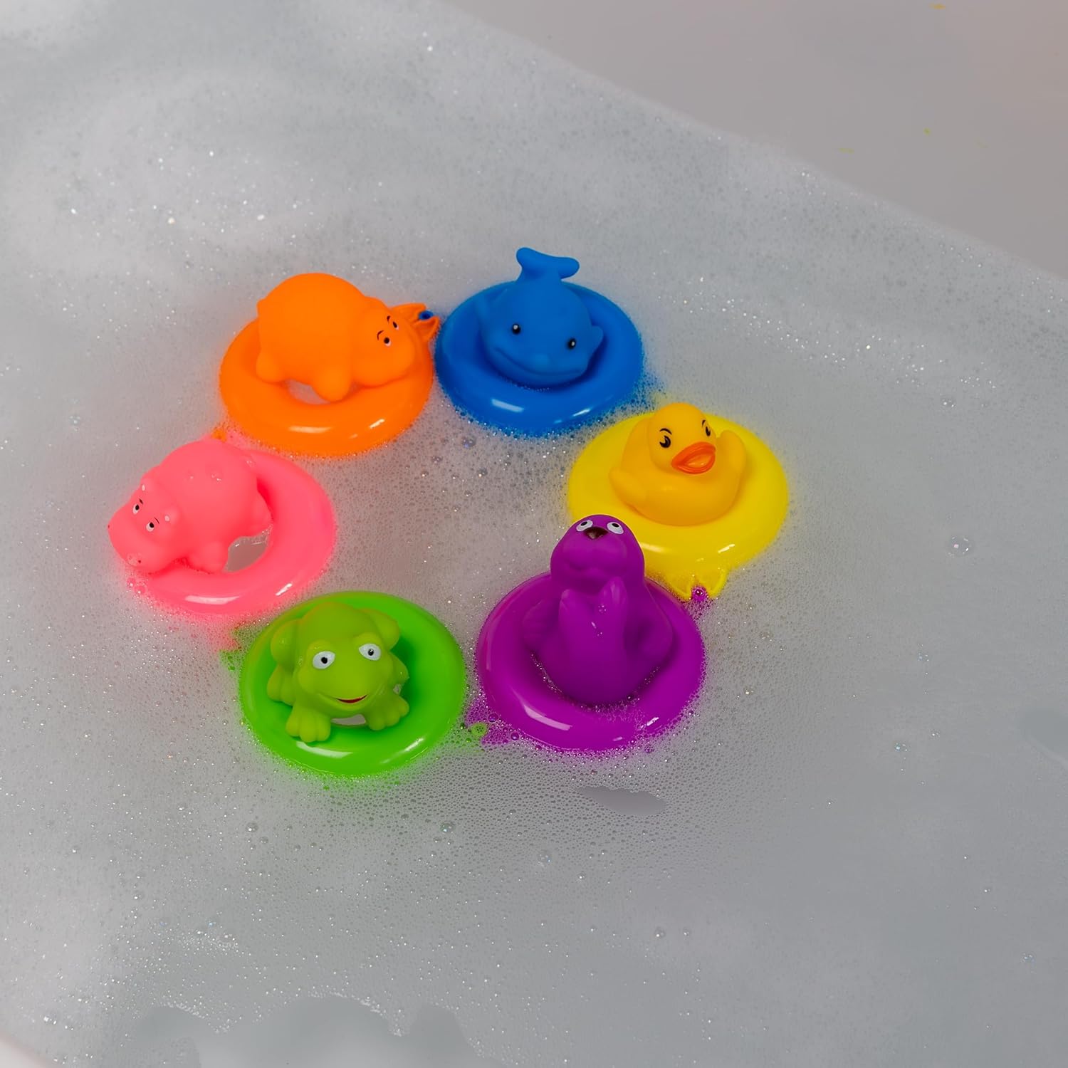 Vital Baby Splash Swim Rings set of six coloured animal float rings for bathtime