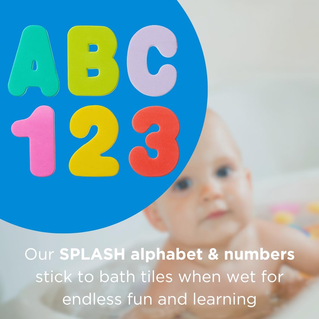 Vital Baby Hydrate Splash Letters and Numbers bath toy set, colourful educational tiles