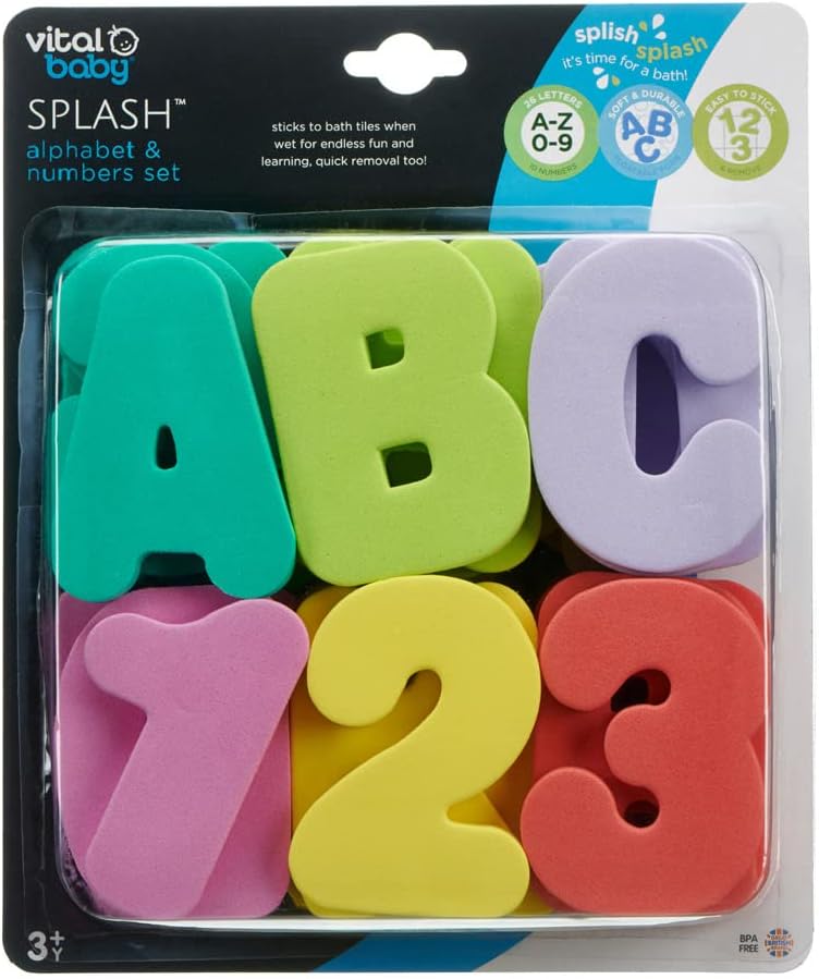 Vital Baby Splash alphabet and numbers bath toy set with letters and numbers