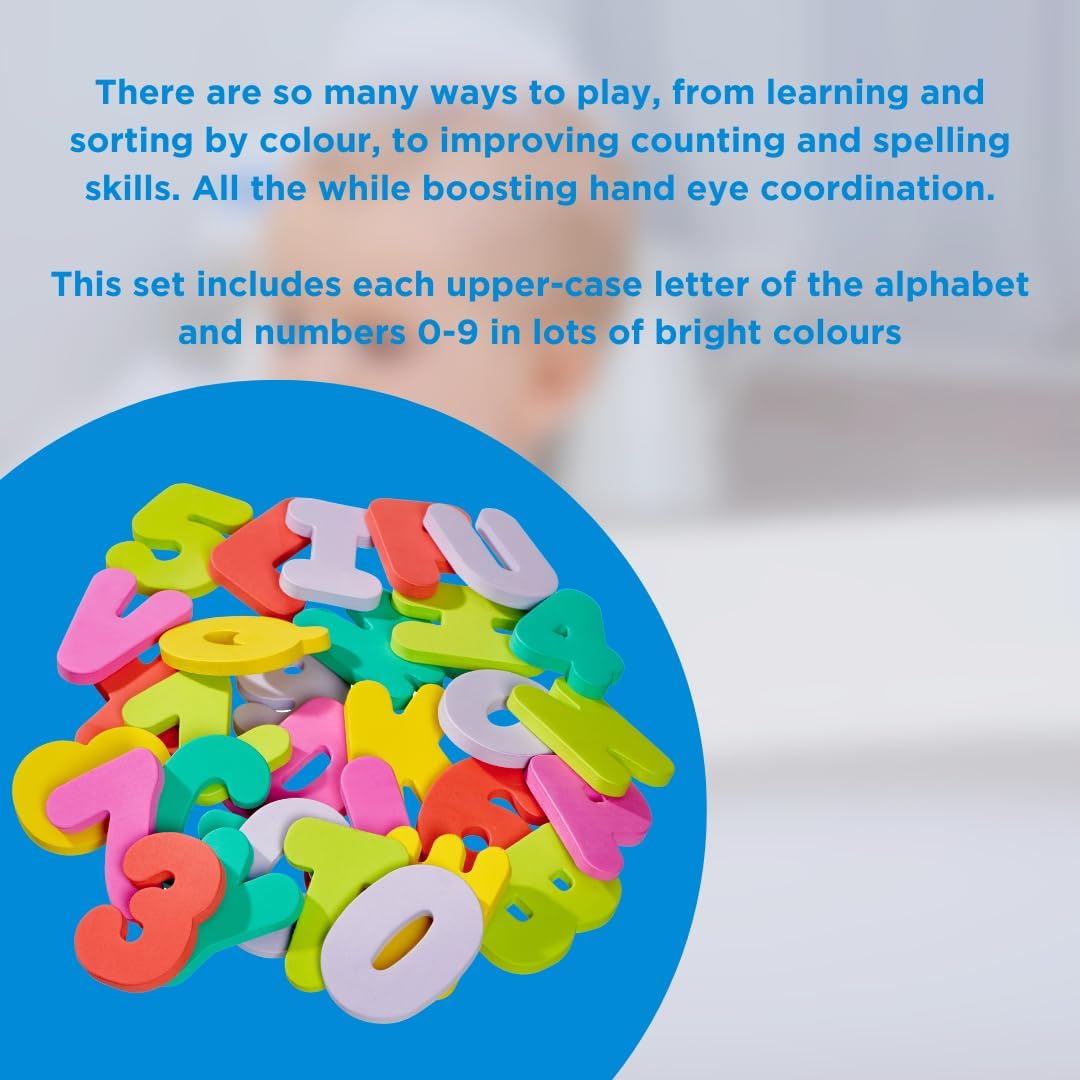 Vital Baby Hydrate Splash Letters & Numbers bath toy set, colourful alphabet and numbers pieces