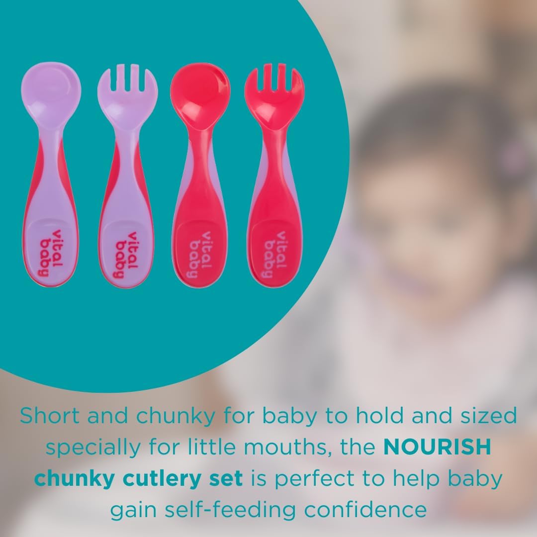 Vital Baby NOURISH Chunky Cutlery Set in Fizz, four-piece baby spoon and fork set