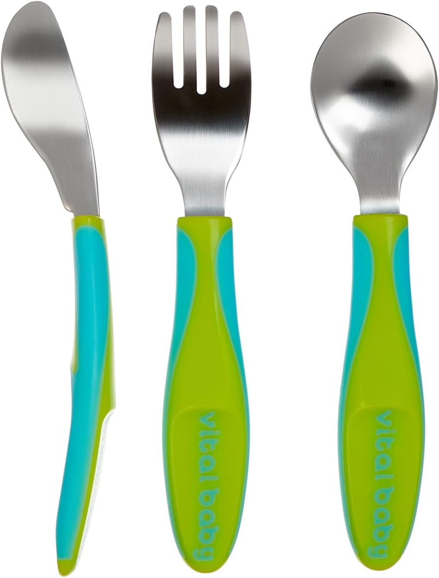 Vital Baby Nourish Chunky Cutlery Set Pop blue and green three-piece