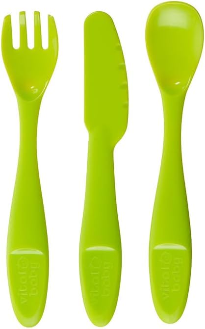 Vital Baby NOURISH Perfectly Simple lime green cutlery set with fork, knife, spoon