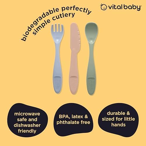 Vital Baby NOURISH Perfectly Simple Cutlery 15-piece set, biodegradable fork knife spoon