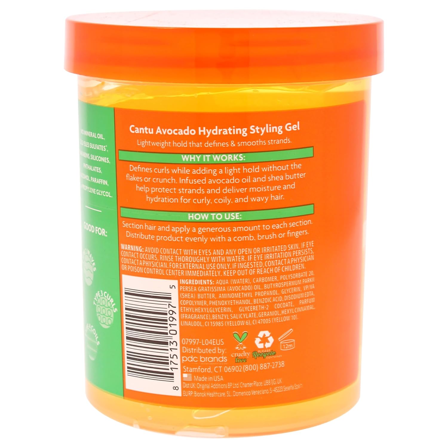Cantu Avocado Hydrating Styling Gel with orange lid and cream-coloured formula