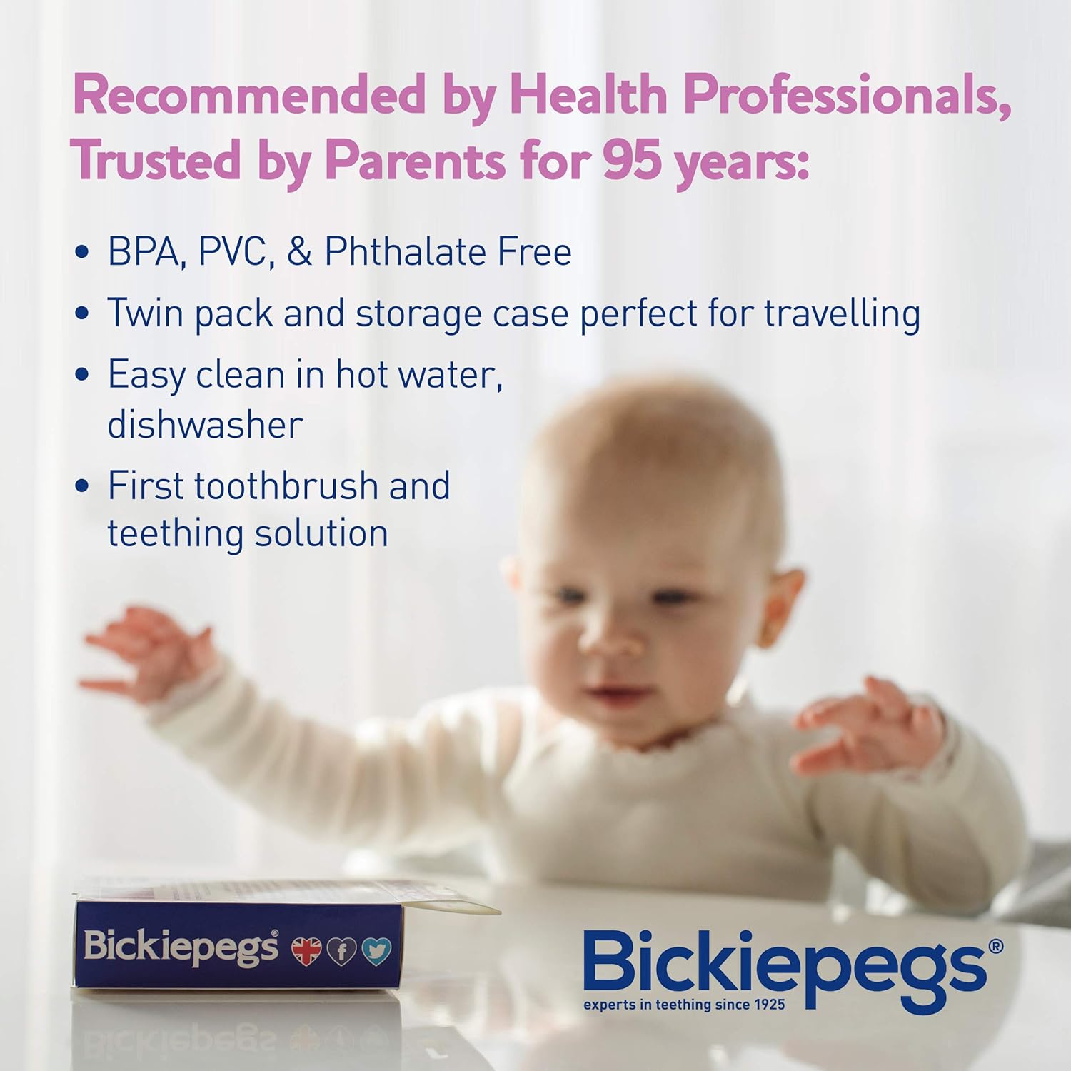 Bickiepegs finger toothbrush and gum massager twin pack with storage case
