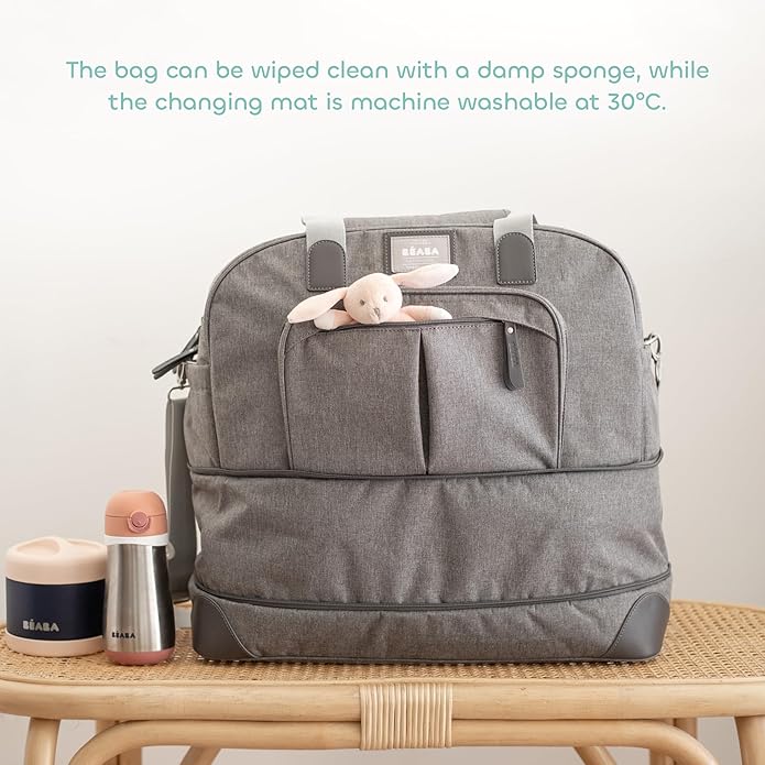 Béaba Amsterdam II expandable nappy bag in grey with changing mat