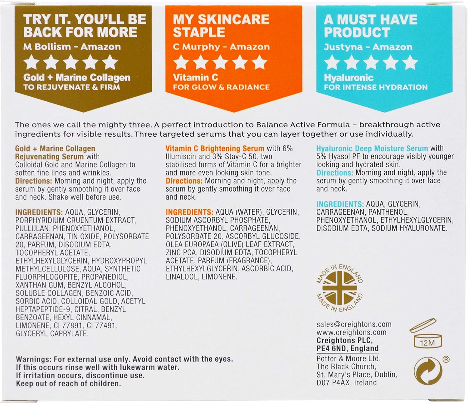 Balance Active Formula The Mighty Three skincare serum set with gold, vitamin C and hyaluronic