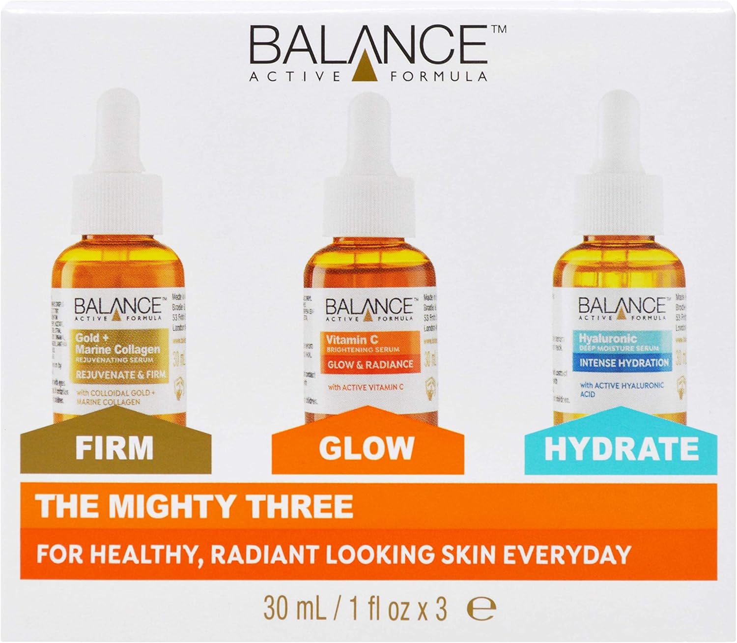 Balance Active Formula The Mighty Three serum set with three 30ml bottles