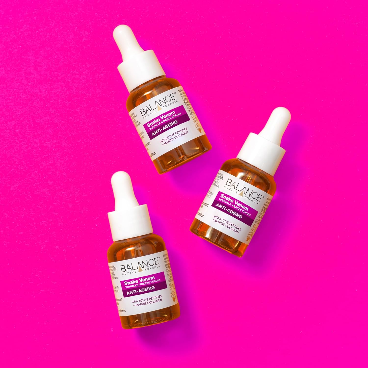 Balance Active Formula Snake Venom Wrinkle Freeze anti-ageing serum bottles with dropper