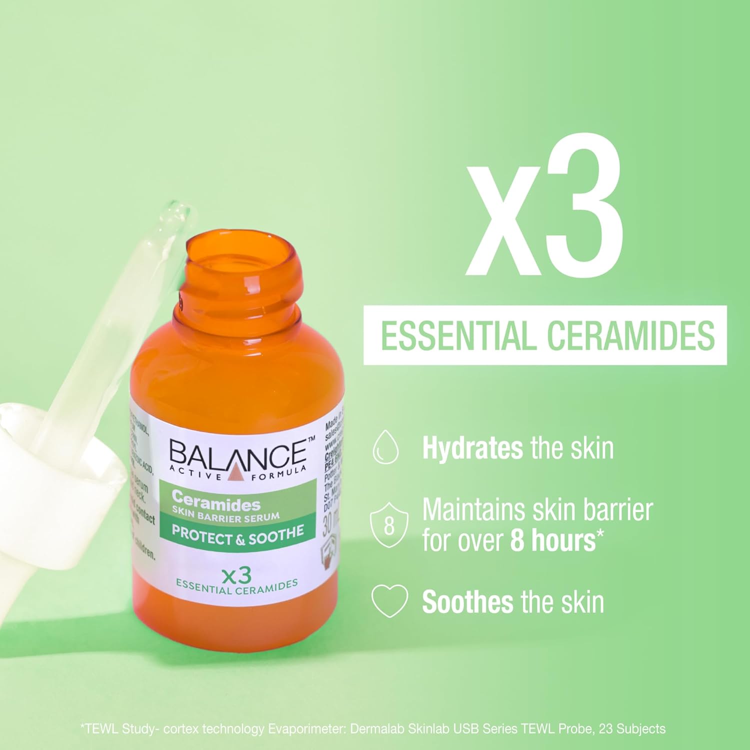 Balance Active Formula Ceramides Skin Barrier Serum, orange 30ml bottle with dropper