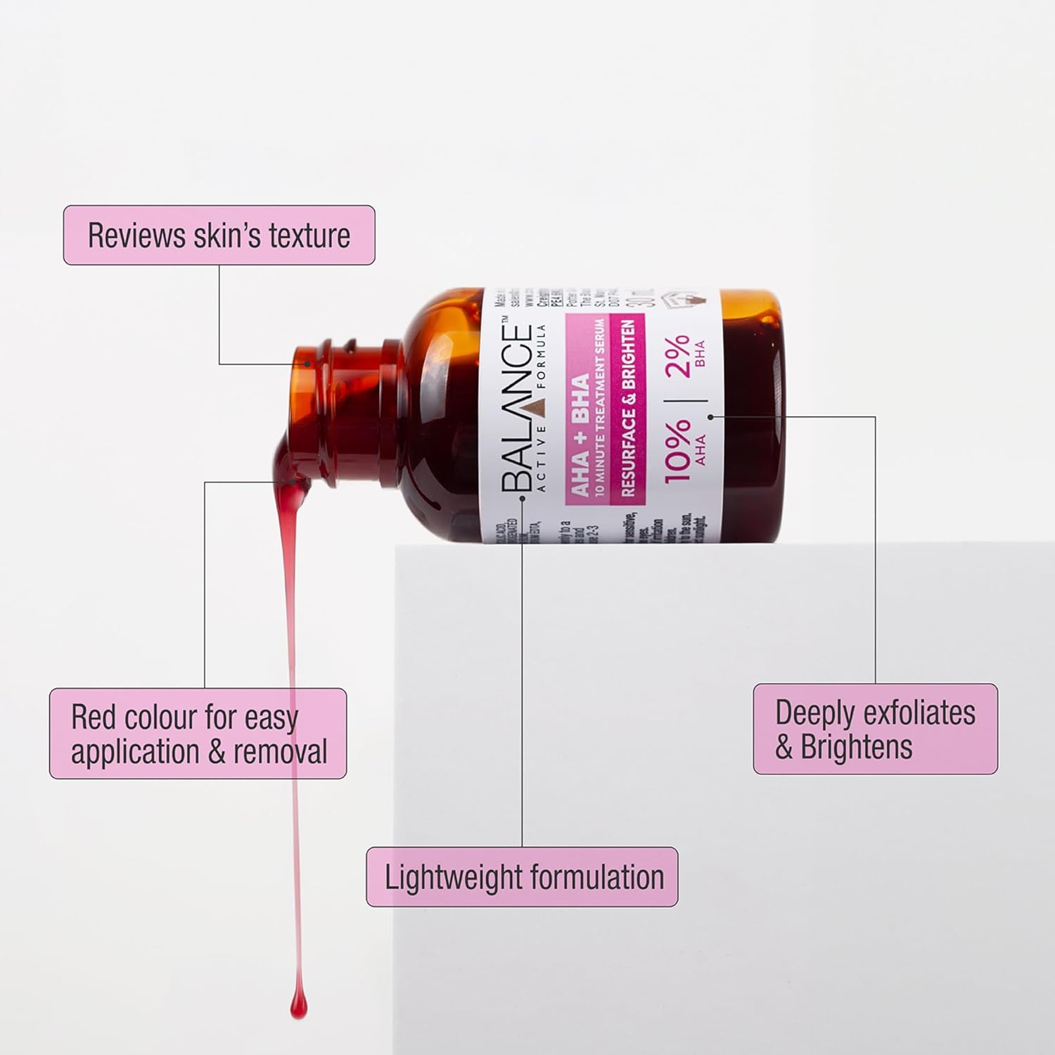 Balance Active Formula AHA 10% BHA 2% retexturising serum in amber glass bottle