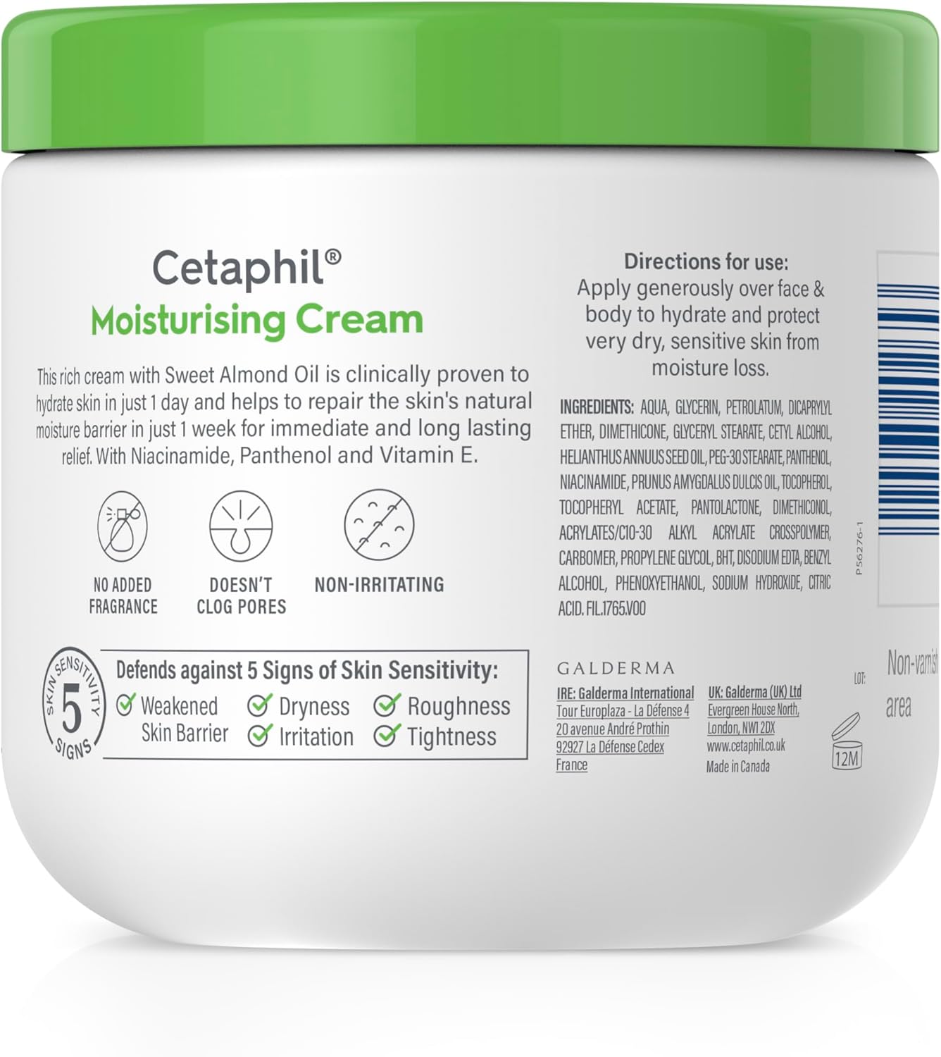 Cetaphil Moisturising Cream 450g with green lid and white jar