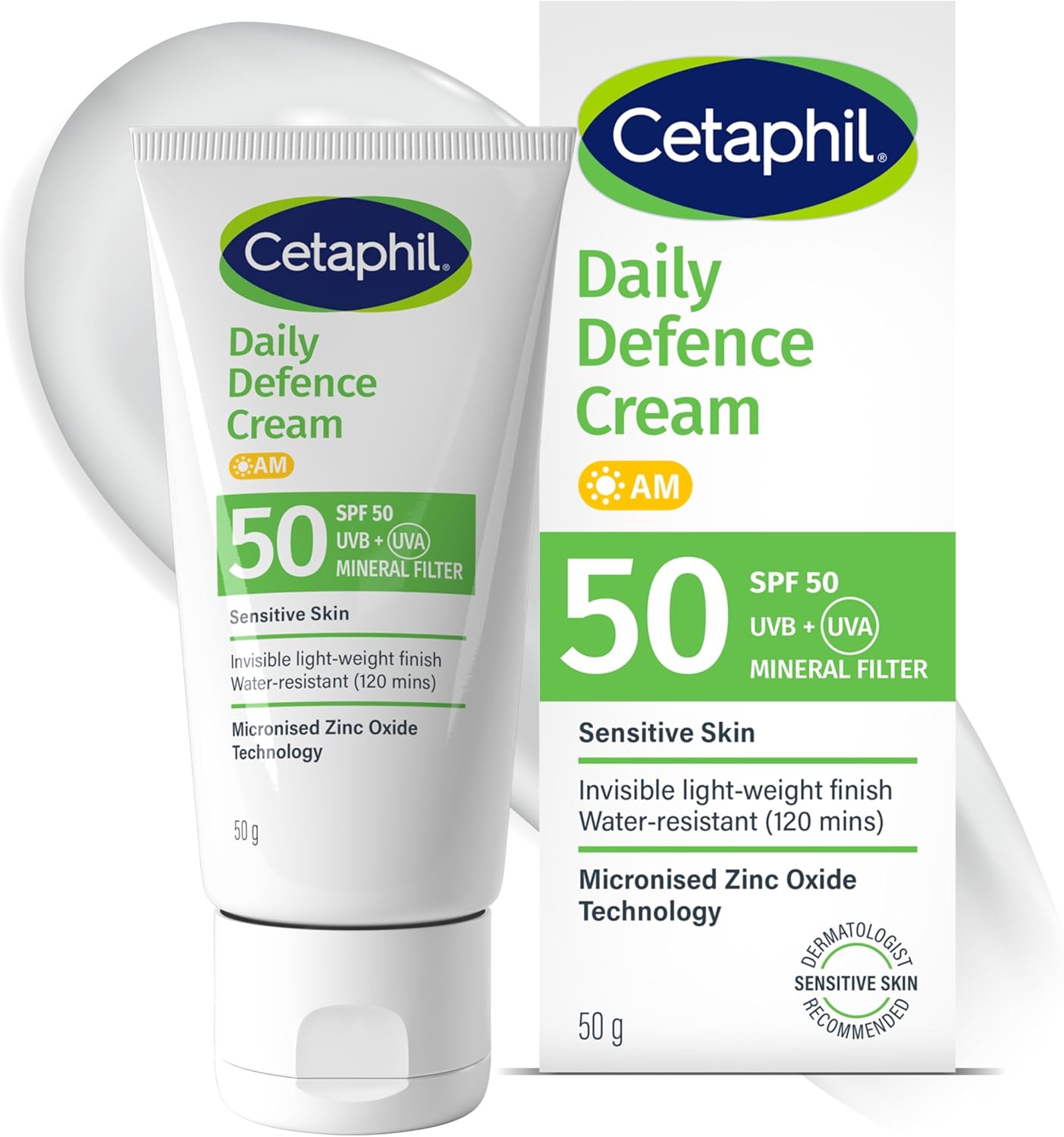 Cetaphil Daily Defence Cream SPF 50 facial moisturiser with sunscreen, 50g tube