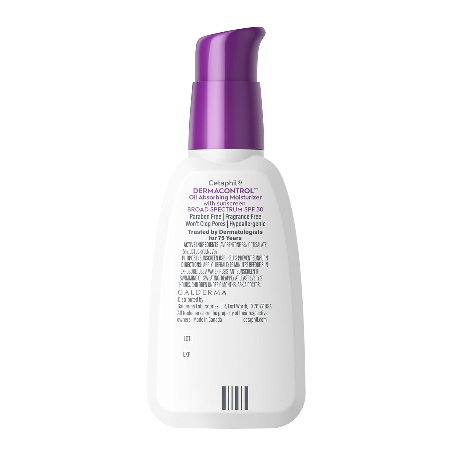 Cetaphil DermaControl Oil Absorbing Moisturizer SPF 30, 118ml bottle with purple pump