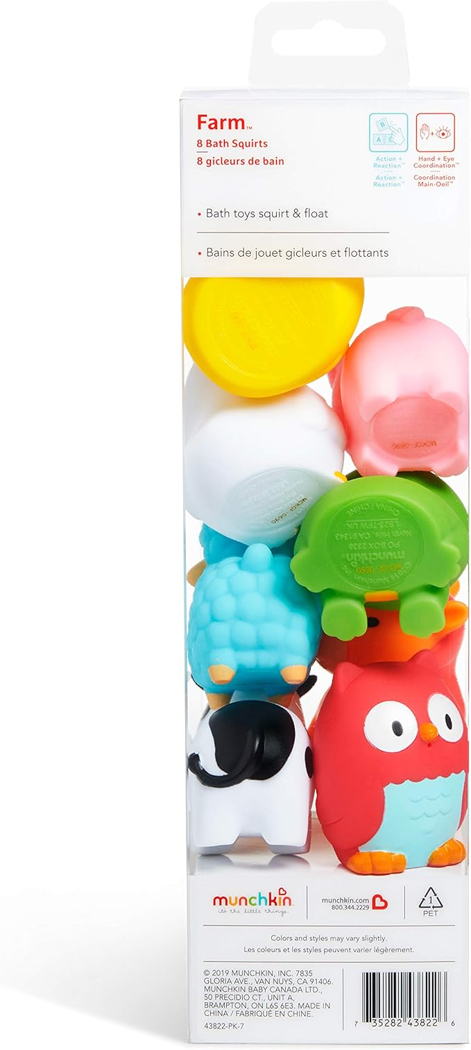 Munchkin Farm Animal Squirts, eight colourful bath toys for babies nine months plus