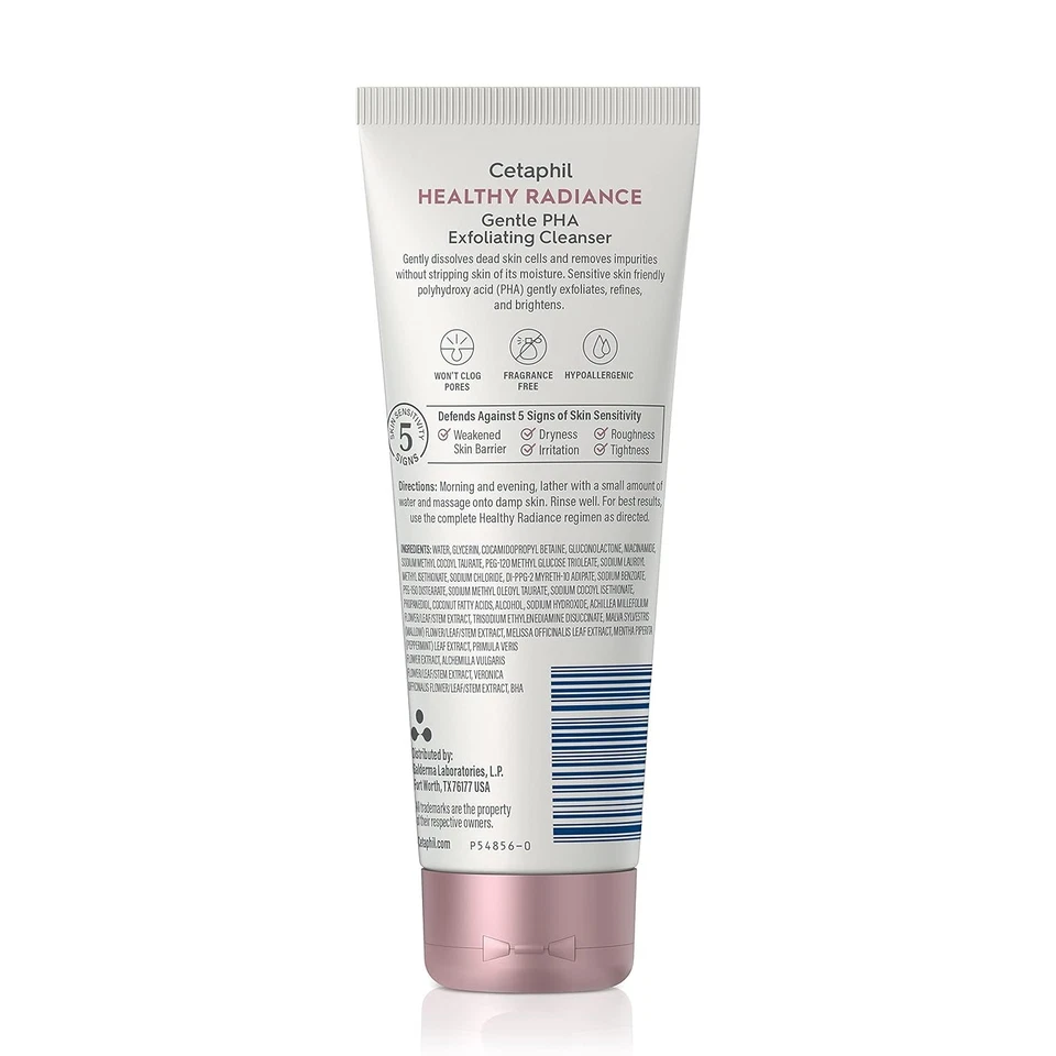 Cetaphil Healthy Radiance Gentle PHA Exfoliating Cleanser 124ml tube with pink cap