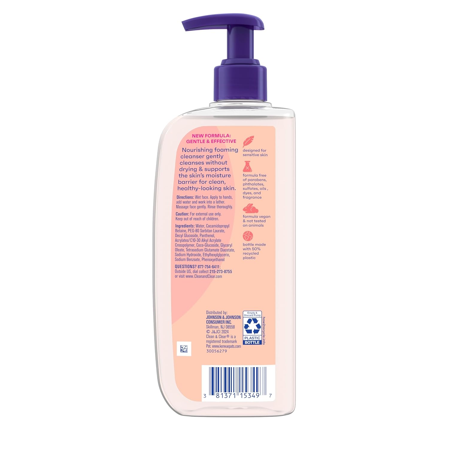 Clean & Clear Essentials foaming facial cleanser for sensitive skin with purple pump