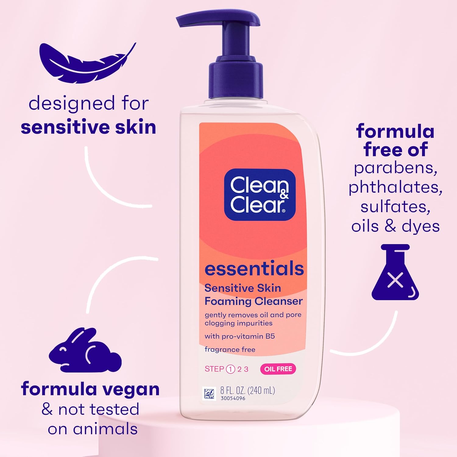 Clean & Clear Essentials Sensitive Skin Foaming Cleanser 240ml pump bottle
