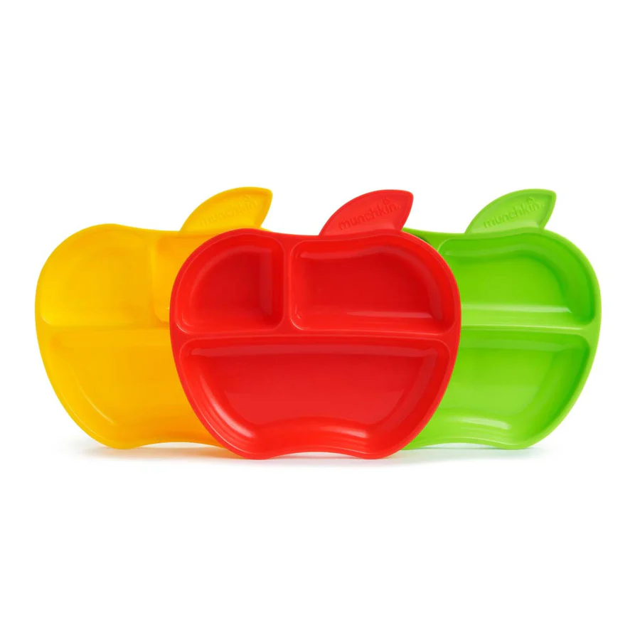 Munchkin Lil' Apple divided plates three-pack yellow red green for babies