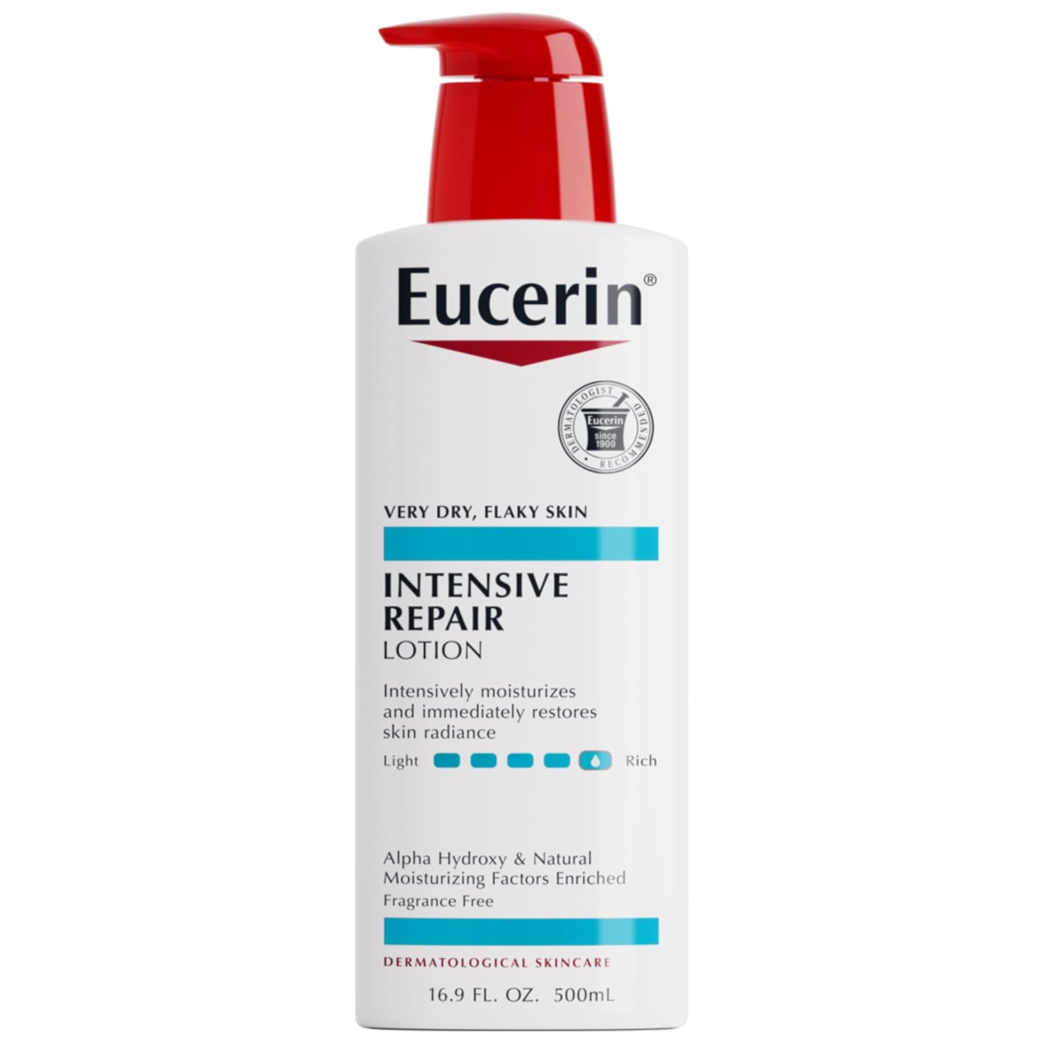 Eucerin Intensive Repair body lotion, 500ml pump bottle with red cap