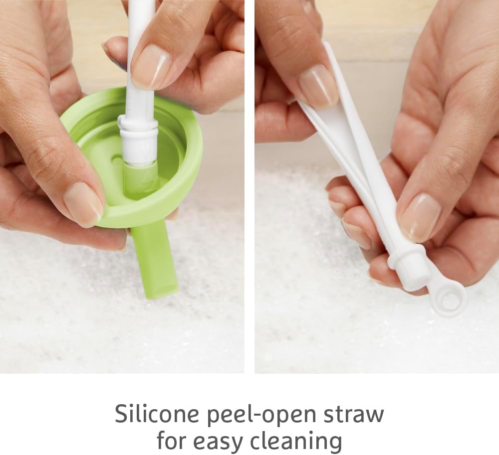 Munchkin Simple Clean straw cup 296ml with green silicone peel-open straw design