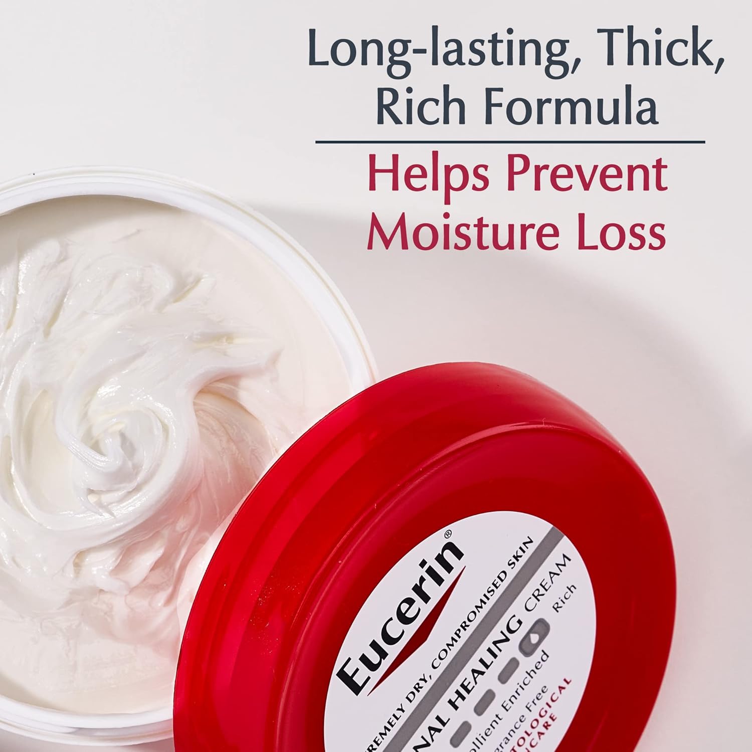 Eucerin Original Healing Cream 16 oz jar with red lid, white moisturising formula