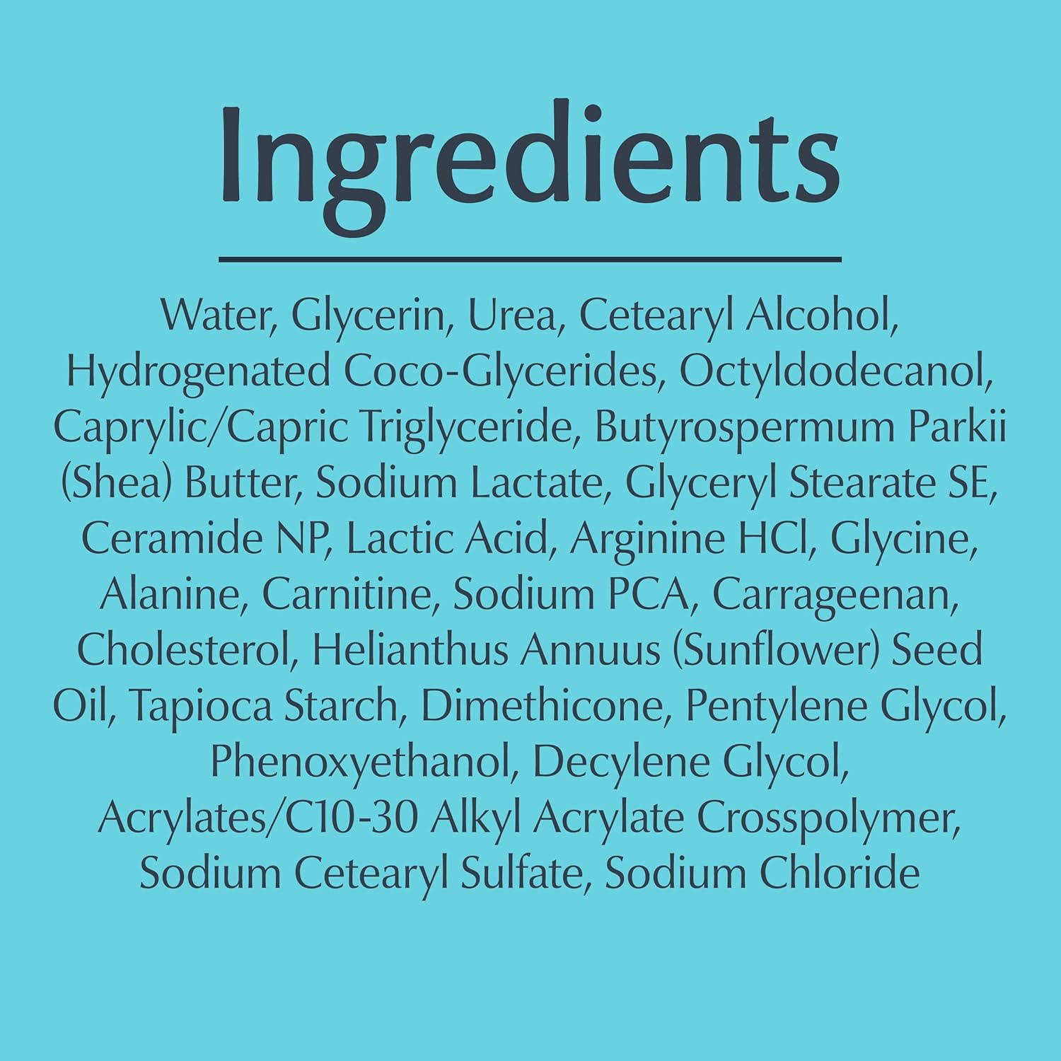 Eucerin Advanced Repair Body Cream ingredients list on turquoise background