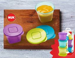 Nuk stackable food storage pots multicoloured set with lids for babies six months plus