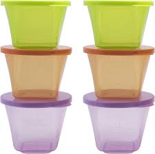 Nuk stackable food storage pots six-pack in lime, beige and purple