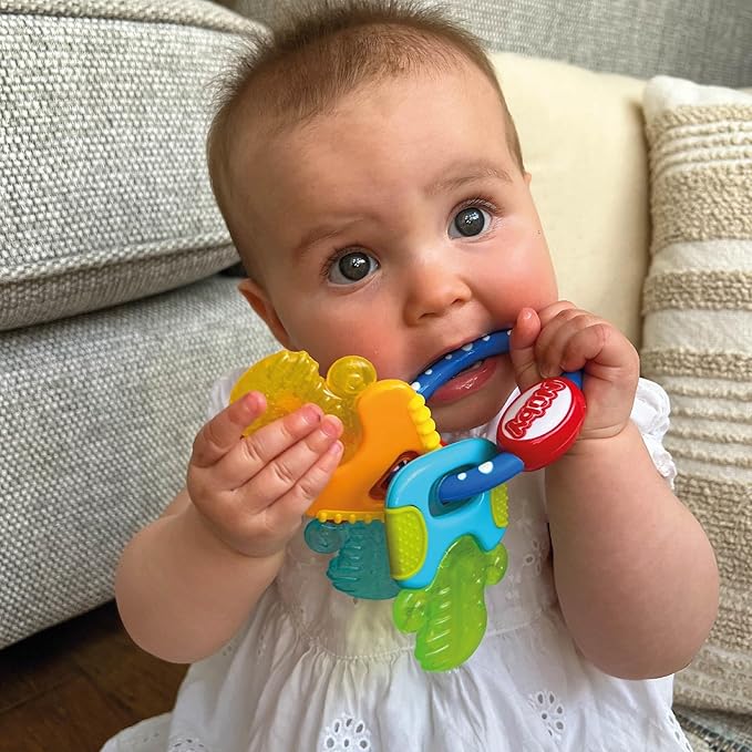 Nuby Icy Bite Keys blue soothing teether for babies three months plus
