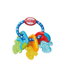 Nuby Icy Bite Keys blue soothing teether with multiple textured attachments for infants