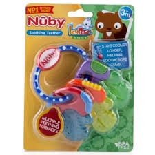 Nuby Icy Bite Keys blue soothing teether for babies three months plus