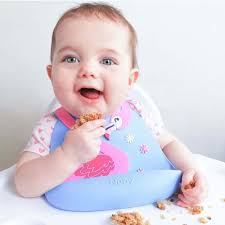 Nuby silicone 3D dribble bib, pink and blue, with catch pocket