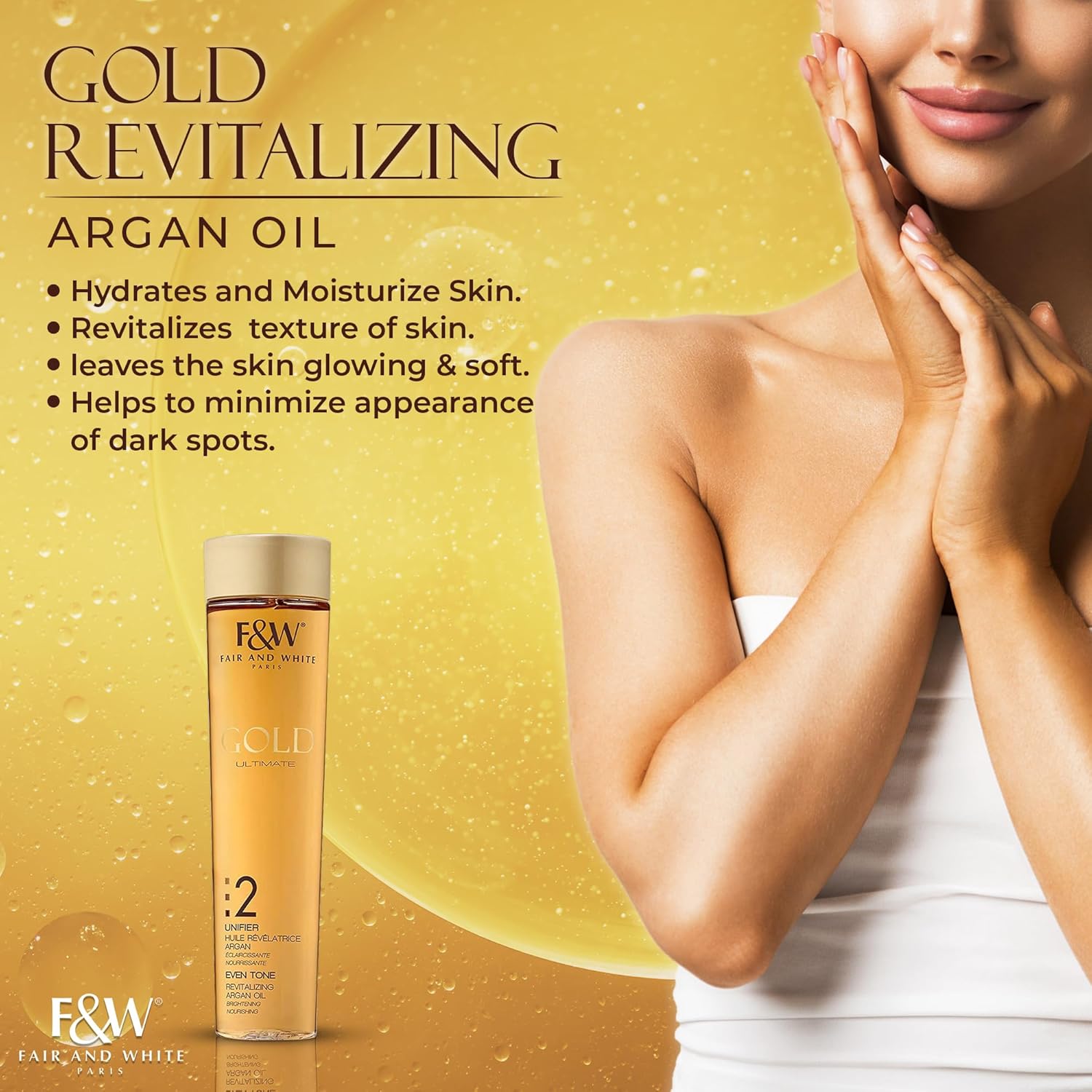 Fair & White Gold 2 Revitalizing Argan Oil 200ml body oil bottle