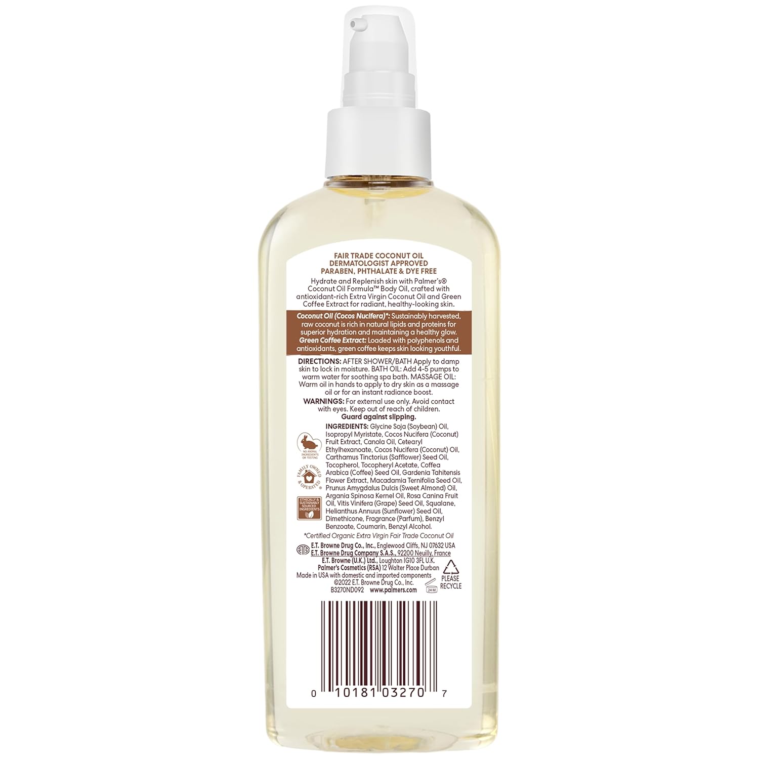 Palmer's Coconut Hydrate Body Oil 5.1 fl. oz spray bottle with white pump dispenser