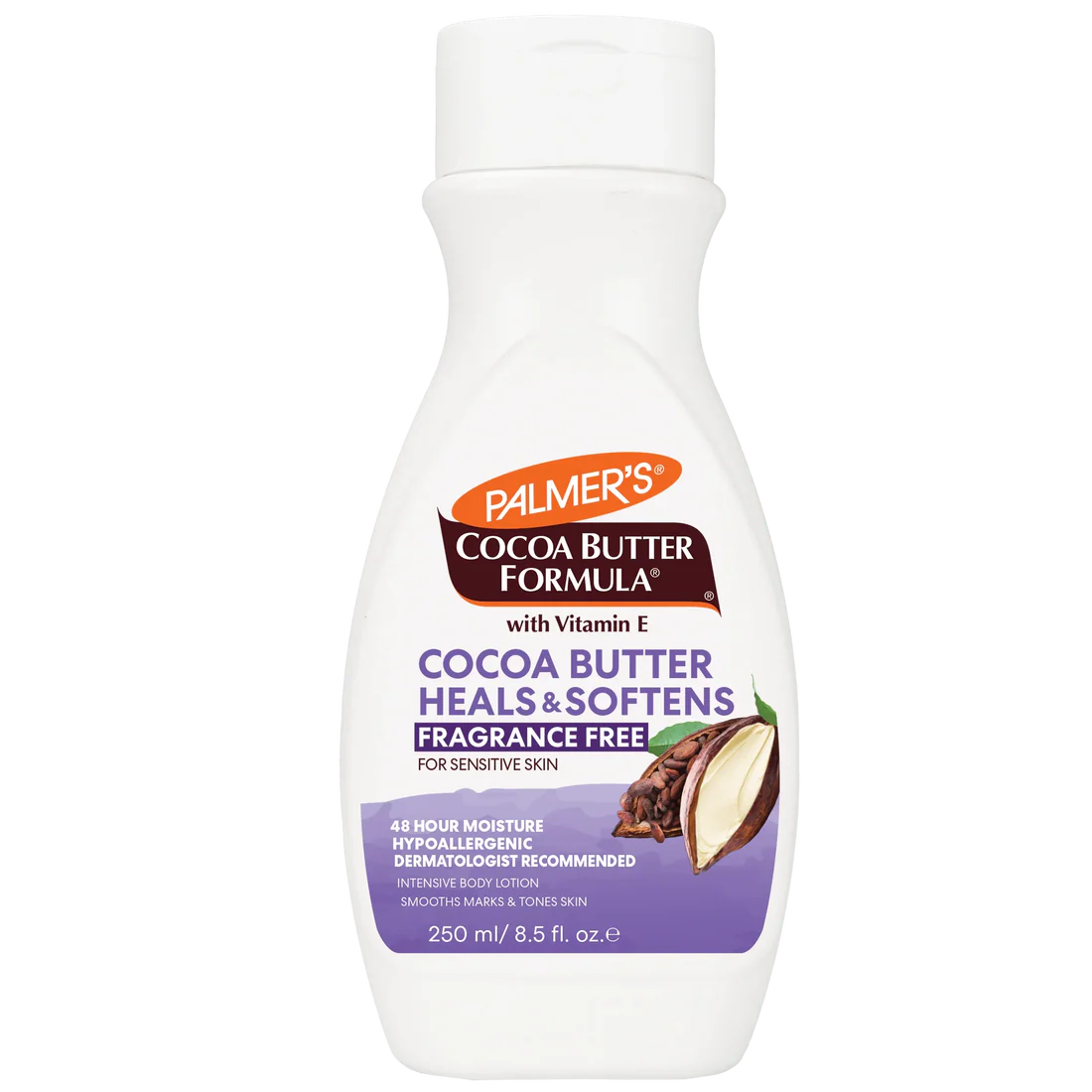 Palmer's Cocoa Butter Formula fragrance free body lotion 250ml bottle with vitamin E