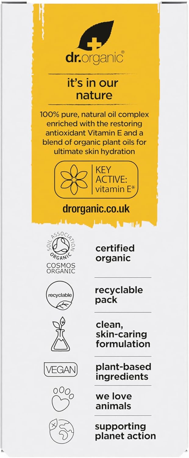 Dr. Organic Vitamin E Pure Oil Complex 50ml bottle with yellow packaging