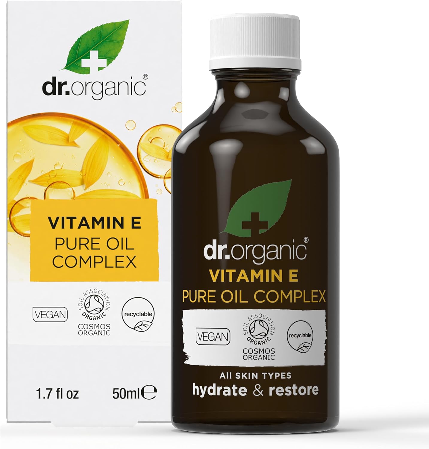 Dr. Organic Vitamin E Pure Oil Complex 50ml bottle and packaging