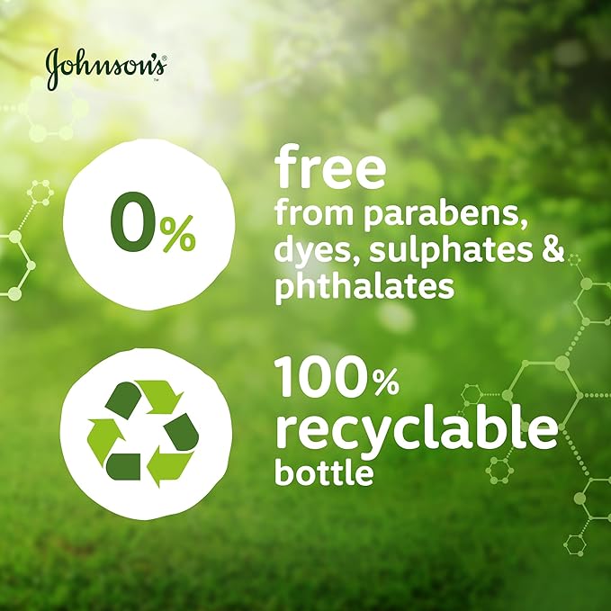 Johnson's Baby Essentials 500ml shampoo bottle with recyclable packaging information