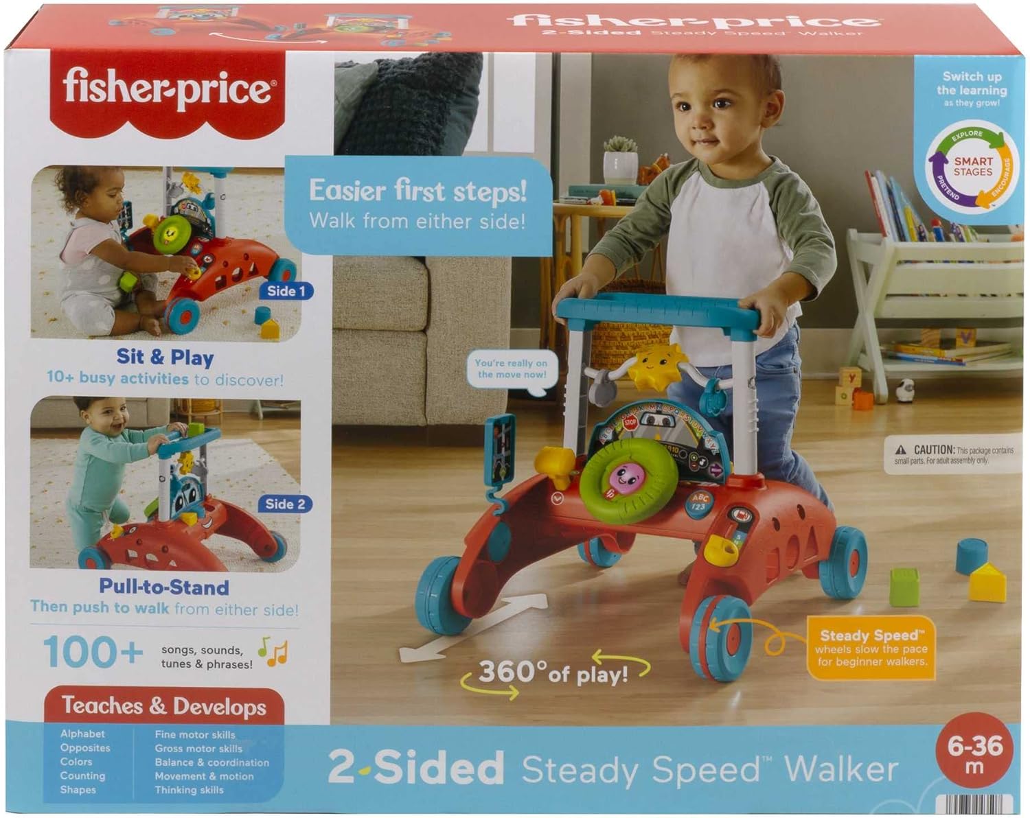 Fisher-Price 2-Sided Steady Speed Walker red and blue with wheels