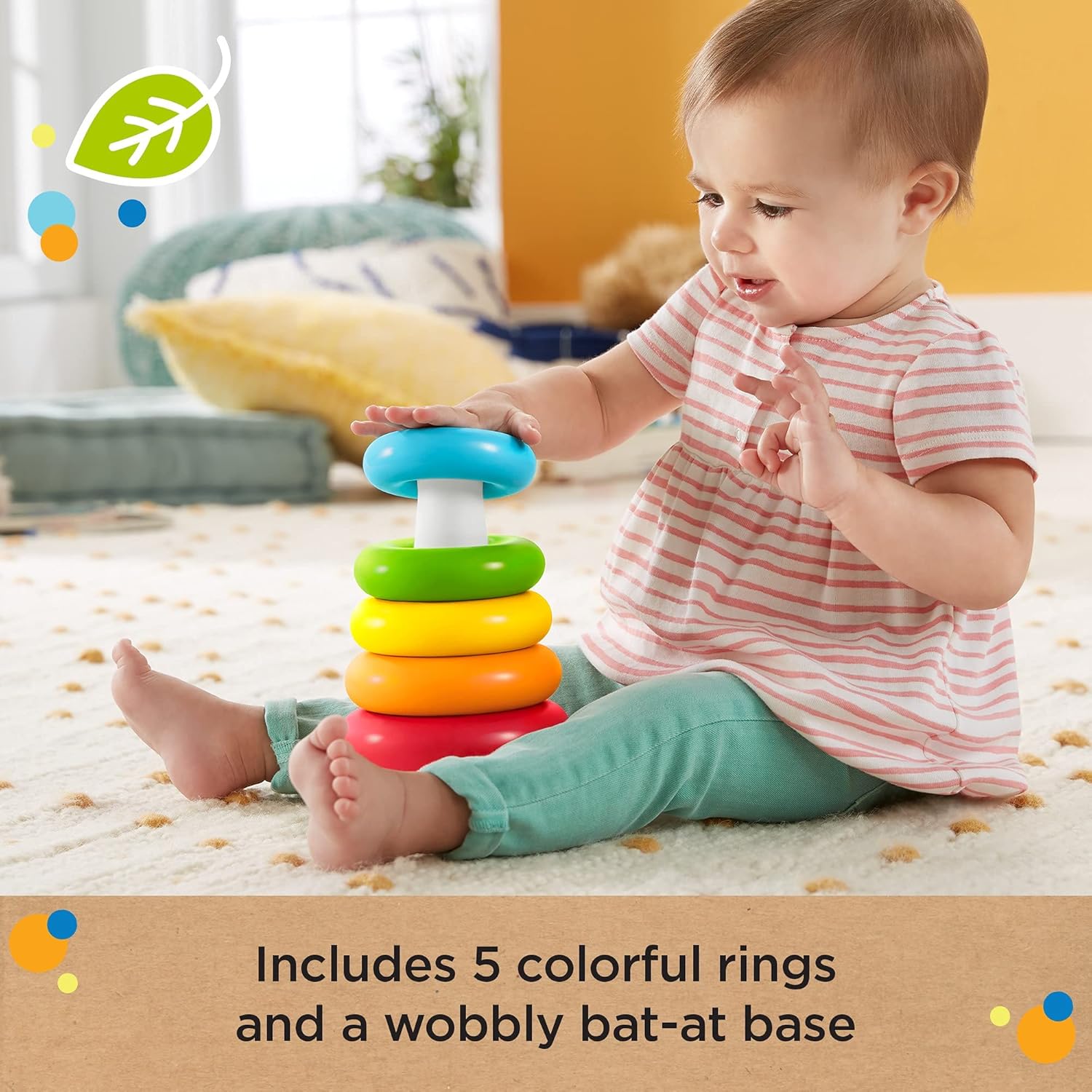 Fisher-Price Rock-a-Stack with five coloured rings and wobbling base toy