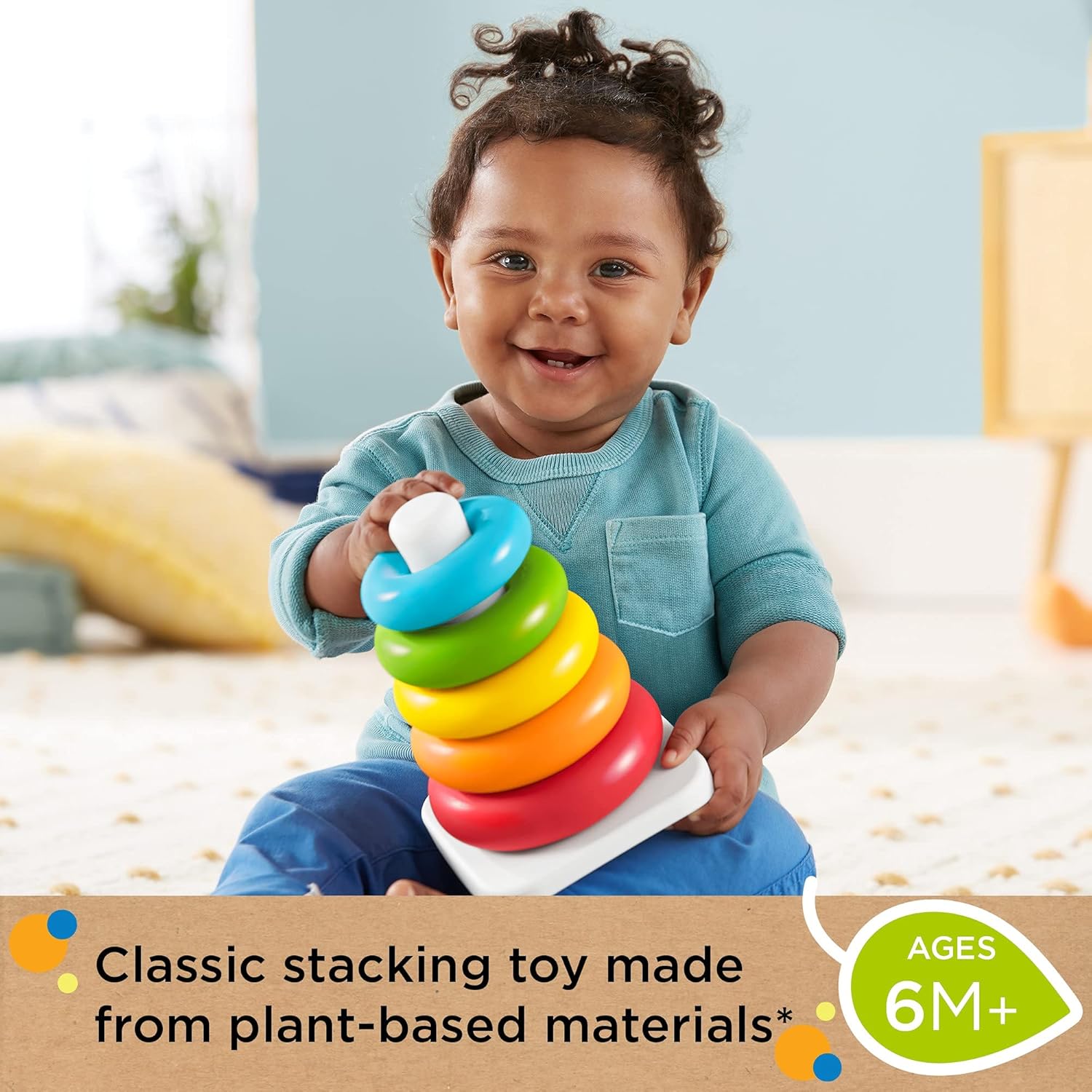 Fisher-Price Rock-a-Stack colourful ring stacking toy with white base