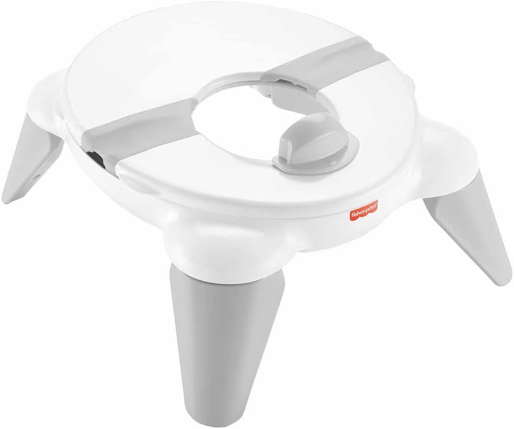 Fisher-Price white 2-in-1 travel potty with grey legs and seat cover