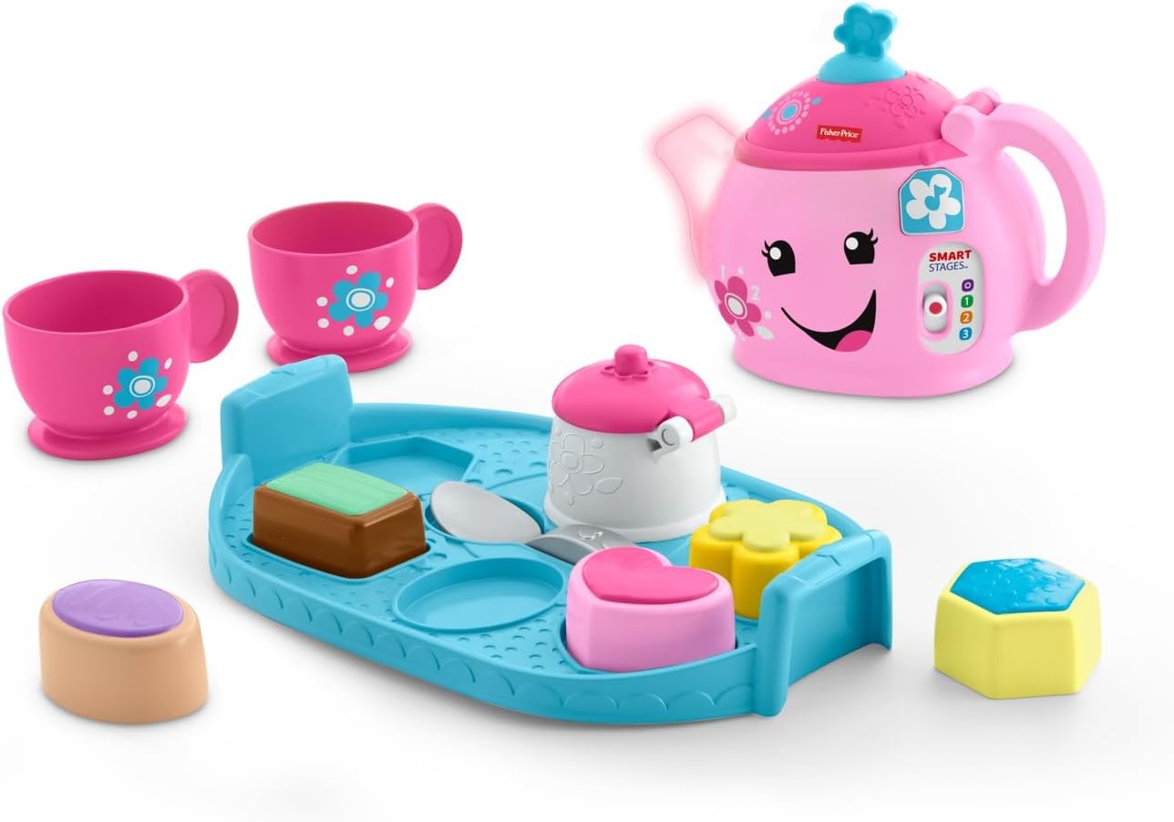 Fisher-Price Laugh and Learn pink tea set with teapot, cups and accessories
